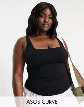 Черная майка ASOS DESIGN Curve с вырезом-лодочкой спереди и сзади