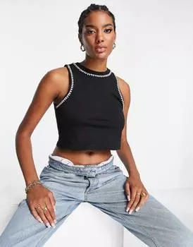 Черная майка ASOS DESIGN со стразами на горловине и проймах ASOS DESIGN