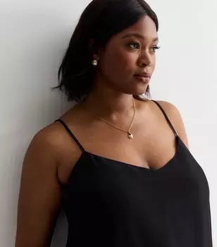 Черная майка Curves с V-образным вырезом New Look, черный