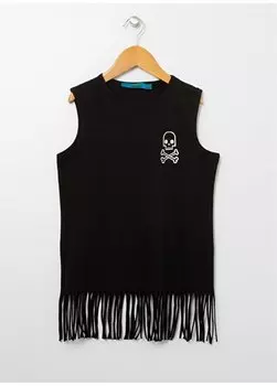 Черная майка для девочек с круглым вырезом и стандартным рисунком - Drg-35 Funky Rocks, черный