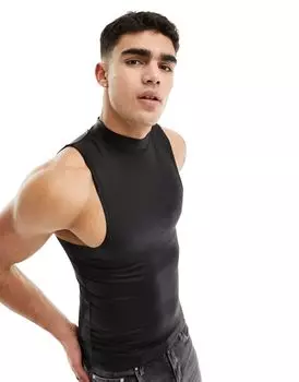 Черная майка из искусственной кожи с высоким воротником и высоким воротником ASOS DESIGN