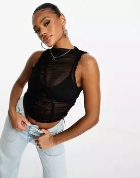 Черная майка из сетки и кружева ASOS