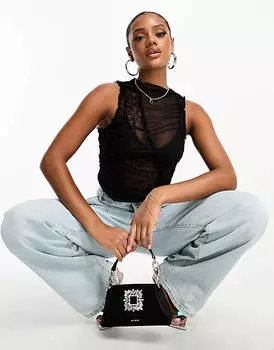 Черная майка из сетки и кружева ASOS DESIGN
