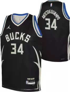 Черная майка Jordan Youth Milwaukee Bucks Яннис Адетокунбо № 34 Dri-FIT Swingman