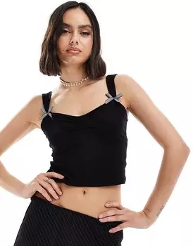 Черная майка New Look – с бантом