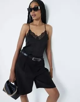 Черная майка River Island с кружевной отделкой