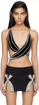 Черная майка с банановой отделкой и кристаллами AREA