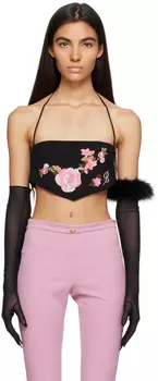 Черная майка с цветочным принтом Blumarine