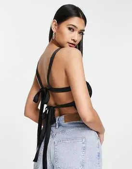 Черная майка с квадратным вырезом и завязками на спине ASOS DESIGN