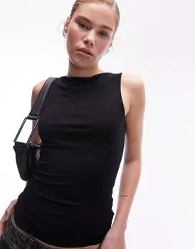 Черная майка с разрезным вырезом Topshop