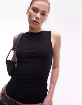 Черная майка с вырезом-лодочкой Topshop