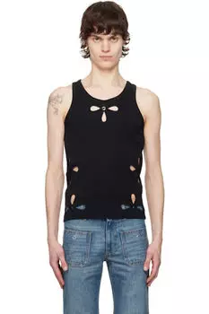 Черная майка с вышитыми лепестками Coperni