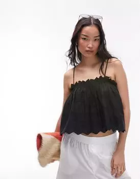 Черная майка с вышивкой Topshop