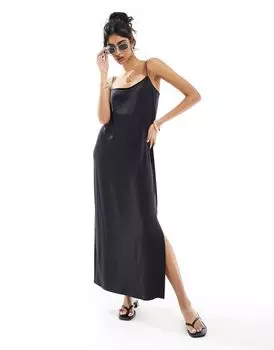 Черная майка средней длины с квадратным вырезом и тонкими ремешками ASOS DESIGN