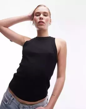 Черная майка в рубчик на спине Topshop