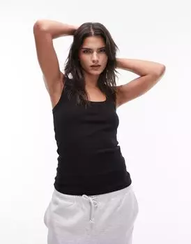 Черная майка в рубчик с глубоким вырезом Topshop