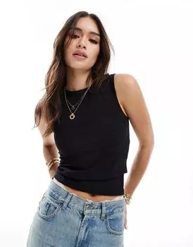 Черная майка в рубчик со швом от бюстгальтера ASOS