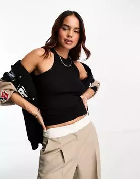 Черная майка в рубчик со спинкой-борцовкой Monki