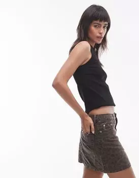 Черная майка в рубчик Topshop