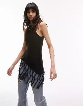 Черная майка в стиле макраме Topshop