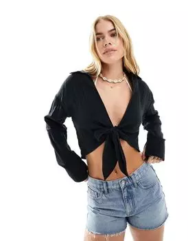 Черная марлевая рубашка с узлом спереди ASOS DESIGN