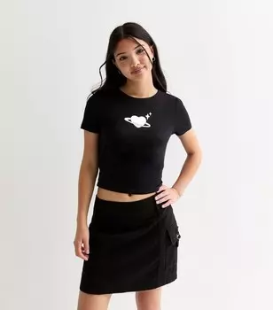 Черная мини-футболка с принтом «Космическое сердце» для девочек New Look, черный