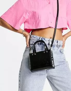 Черная мини-сумка-тоут ASOS DESIGN с ручкой сверху и съемным ремешком через плечо ASOS DESIGN