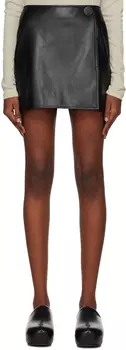 Черная мини-юбка из искусственной кожи с большими пуговицами Stand Studio