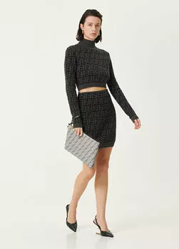 Черная мини-юбка из кашемира с логотипом Fendi