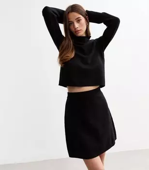 Черная мини-юбка компактной вязки New Look, черный