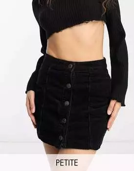 Черная мини-юбка на вельвете с пуговицами спереди DTT Petite Jordan Don't Think Twice
