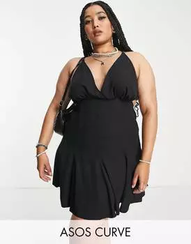 Черная мини-юбка с бретельками и юбкой-годе ASOS DESIGN Curve