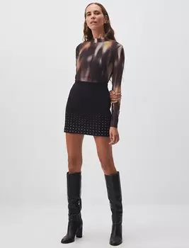 Черная мини-юбка с нормальной талией и камнями Jimmy Key
