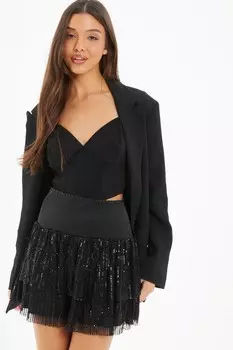 Черная мини-юбка с оборками из пайеток QUIZ Clothing