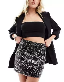 Черная мини-юбка с пайетками ASOS