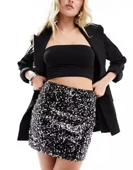 Черная мини-юбка с пайетками ASOS DESIGN