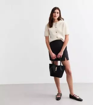 Черная мини-юбка с разрезом на подоле New Look, черный