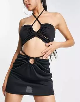 Черная мини-юбка с закрученной окантовкой ASOS