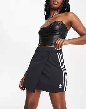 Черная мини-юбка с запахом и тремя полосками adidas Originals adicolor, черный