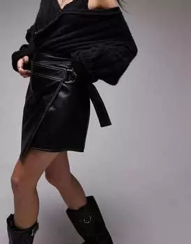 Черная мини-юбка Topshop с поясом и стежками