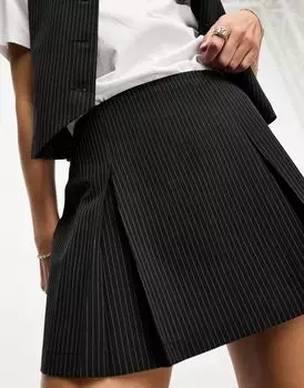 Черная мини-юбка в тонкую полоску с асимметричными складками ASOS DESIGN — часть комплекта