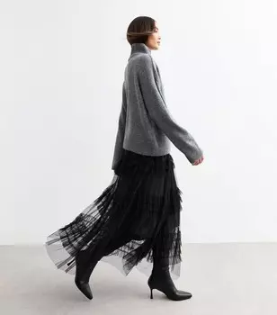 Черная многоярусная юбка-миди из тюля New Look, черный