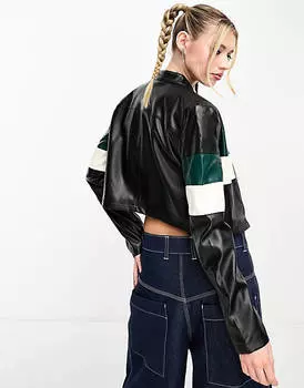 Черная моторная куртка из искусственной кожи Noisy May с колор-блоками