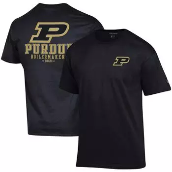 Черная мужская футболка Champion Purdue Boilermakers Stack 2-Hit