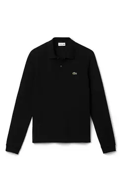 Черная мужская футболка-поло slim fit с длинным рукавом l.12.12 Lacoste