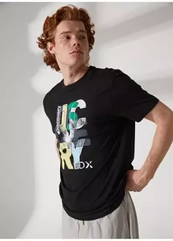 Черная мужская футболка с коротким рукавом с круглым вырезом и непринужденным принтом Discovery Expedition