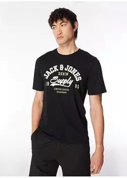 Черная мужская футболка с круглым воротником 12246690_JJELOGO TEE SS O-NECK 2 CO Jack & Jones, черный