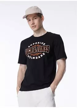 Черная мужская футболка с круглым воротником 12254862_JJELOGO TEE SS O-NECK 2 CO Jack & Jones, черный