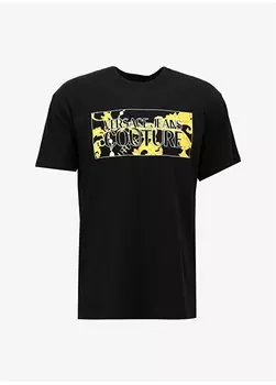 Черная мужская футболка с круглым вырезом 75GAHE01CJ00EG89 Versace Jeans Couture, черный