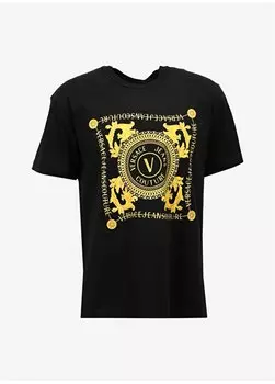 Черная мужская футболка с круглым вырезом 75GAHF07CJ00FG89 Versace Jeans Couture, черный